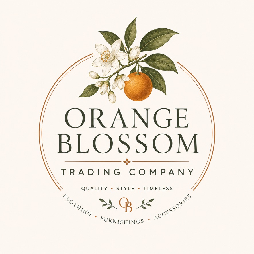 Orange Blossom Trading Company logo: an illustrated orange blossom branch above the name, encircled by a double arc